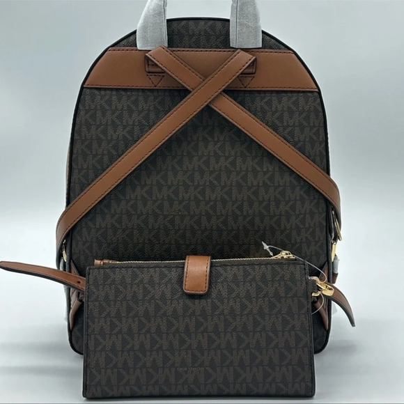 Michael Kors Medium Jaycee Zip Packet Backpack &Double Zip Wallet Wristlet Brown - Picture 5 of 16